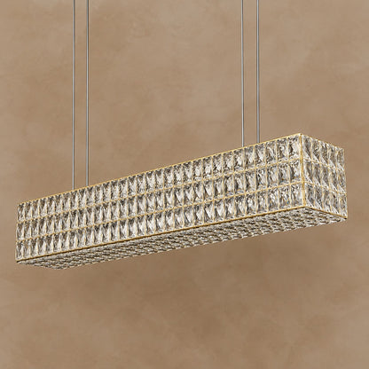 Decorative Rectangle Cube Crystal Pendant Chandelier For Dining Room Luxury Hanging Light Fixture In Gold Finish