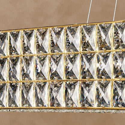 Decorative Rectangle Cube Crystal Pendant Chandelier For Dining Room Luxury Hanging Light Fixture In Gold Finish