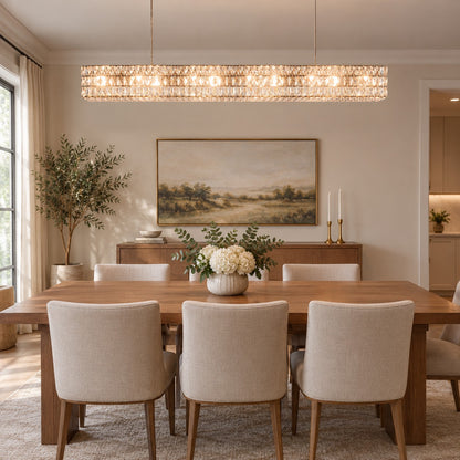 Decorative Rectangle Cube Crystal Pendant Chandelier For Dining Room Luxury Hanging Light Fixture In Gold Finish