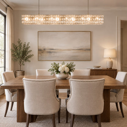Decorative Rectangle Cube Crystal Pendant Chandelier For Dining Room Luxury Hanging Light Fixture In Gold Finish