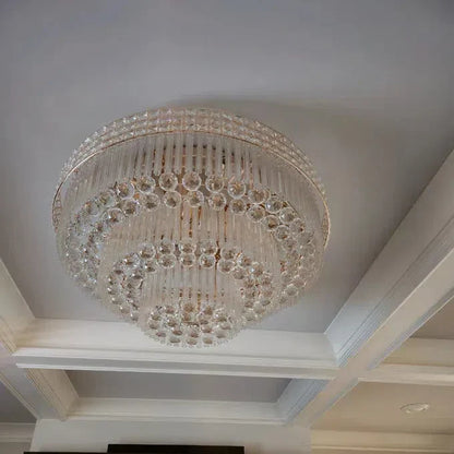 Extra Large Three Layers Round Luxury Flush Mounted Crystal Chandelier for Living Room