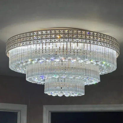Extra Large Three Layers Round Luxury Flush Mounted Crystal Chandelier for Living Room