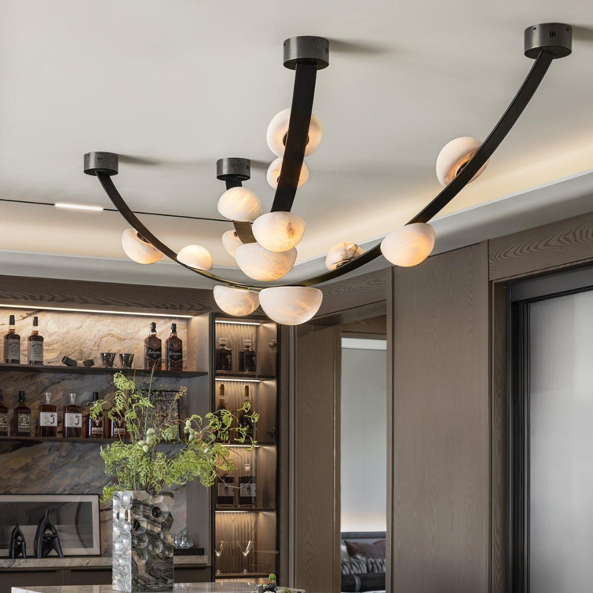 Dew Drops Alabaster LED Chandelier – Black White Warm Light