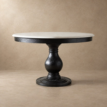 Round Pine Base Dining Table with Marble Slab
