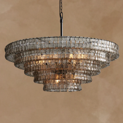 Ghiaccio round chandelier in black with clear and smoke glass shades