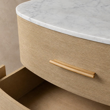 Two-Drawer Marble Top Bedside Table With Brass Pulls