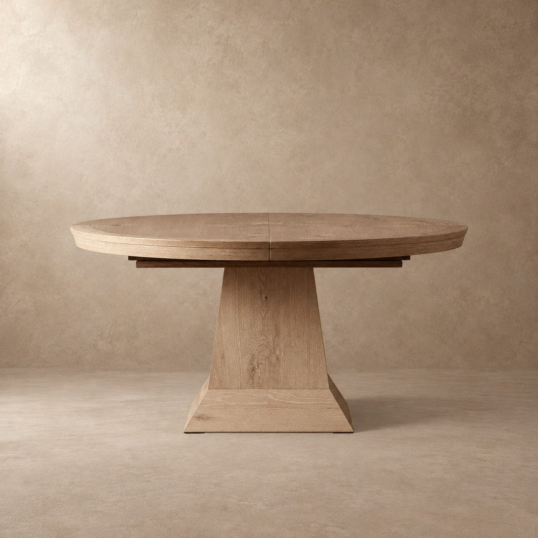 Round Oak Extension Dining Table with Leaves