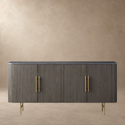 Rural Marble-Top Oak Sideboard Cabinet