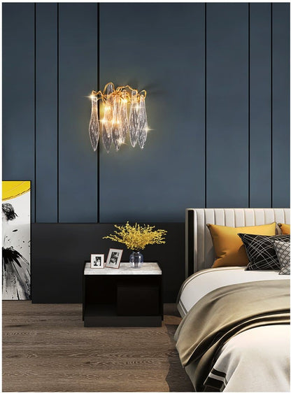 Luxury Flake Crystal Brass Wall Sconce with 3 LED Lights