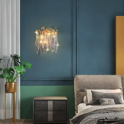 Luxury Flake Crystal Brass Wall Sconce with 3 LED Lights