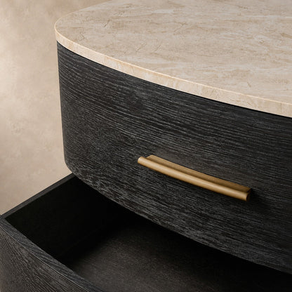 Two-Drawer Marble Top Bedside Table With Brass Pulls