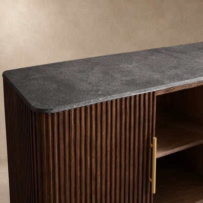 Rural Marble-Top Oak Sideboard Cabinet