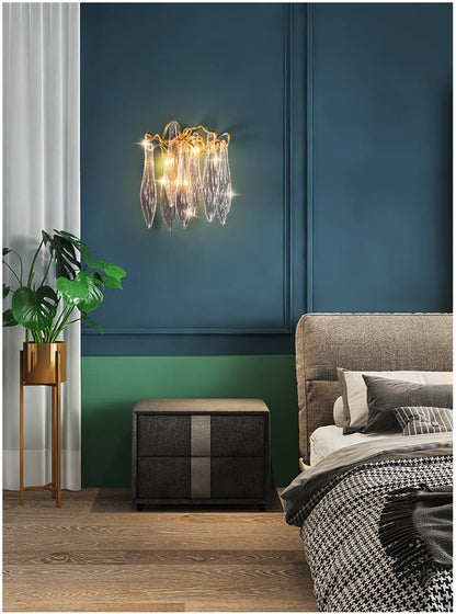 Luxury Flake Crystal Brass Wall Sconce with 3 LED Lights