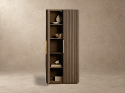 Tall Reeded Oak Storage Cabinet with Doors