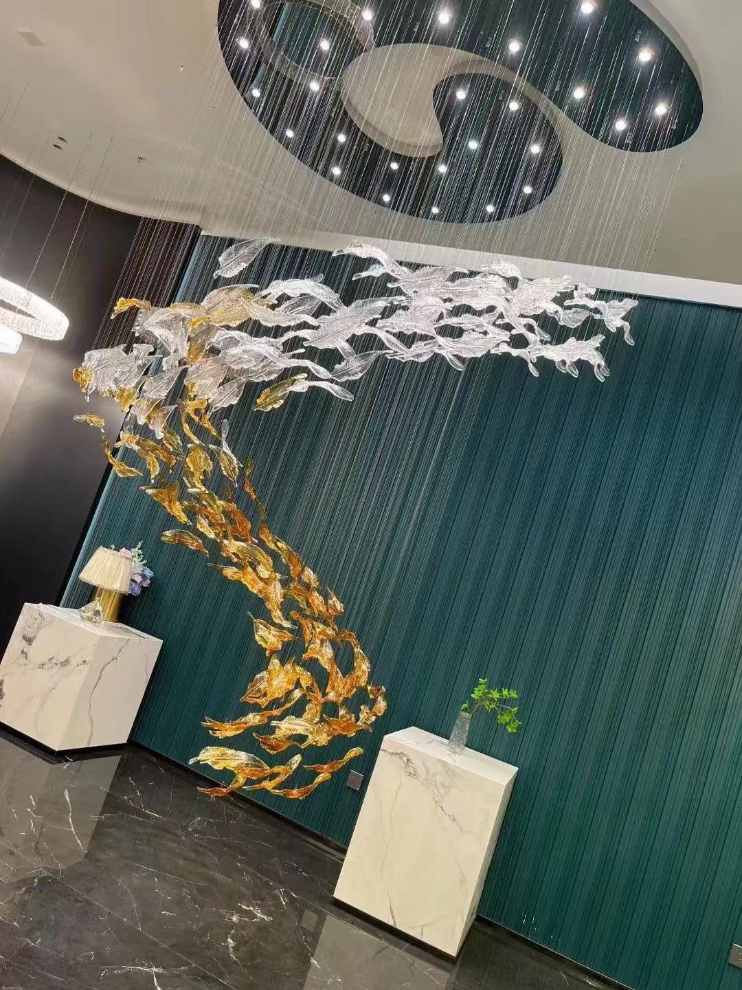 Glass Feathers Chandelier, Airy Customisable Chandelier For Lobby,Hallway,Staircase