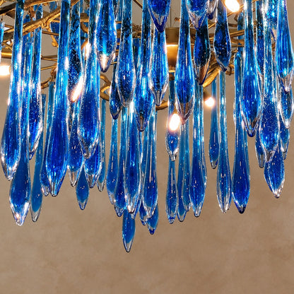 Elegant Blue Colored Branch Crystal Drops Chandelier for Dining Room