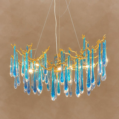 Elegant Blue Colored Branch Crystal Drops Chandelier for Dining Room