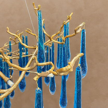 Elegant Blue Colored Branch Crystal Drops Chandelier for Dining Room