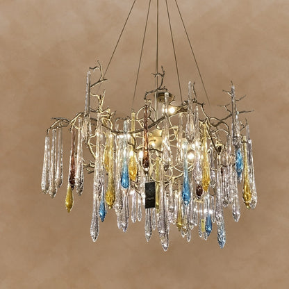 Elegant Blue Colored Branch Crystal Drops Chandelier for Dining Room