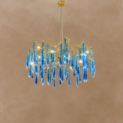 Elegant Blue Colored Branch Crystal Drops Chandelier for Dining Room