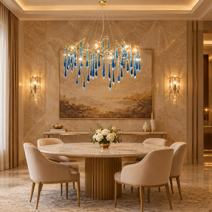 Elegant Blue Colored Branch Crystal Drops Chandelier for Dining Room