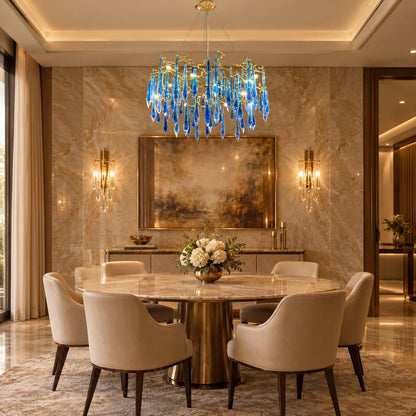Elegant Blue Colored Branch Crystal Drops Chandelier for Dining Room