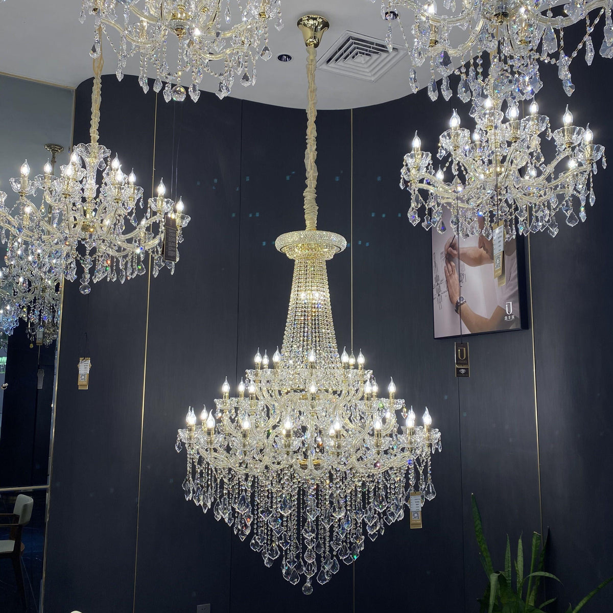 Extra Large French Candle Crystal Branch Chandelier for Foyer and Staircase - D31.5*H42.4"Warm LightBlushlighting