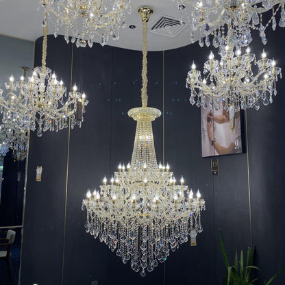 Extra Large French Candle Crystal Branch Chandelier for Foyer and Staircase - D31.5*H42.4"Warm LightBlushlighting