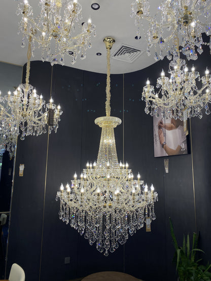 Extra Large French Candle Crystal Branch Chandelier for Foyer and Staircase - D31.5*H42.4"Warm LightBlushlighting