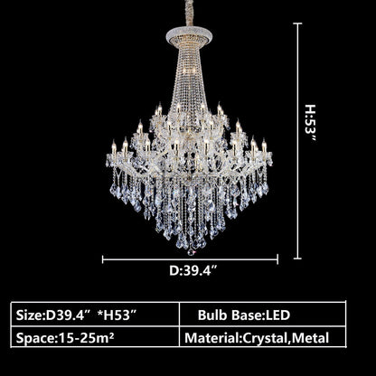 Extra Large French Candle Crystal Branch Chandelier for Foyer and Staircase - D31.5*H42.4"Warm LightBlushlighting