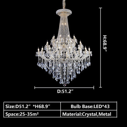 Extra Large French Candle Crystal Branch Chandelier for Foyer and Staircase - D31.5*H42.4"Warm LightBlushlighting