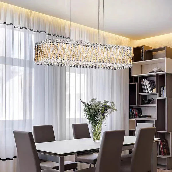 Extra Large Luxury Rectangle Crystal Pendant Chandelier for Living/Dining Room/Kitchen Island
