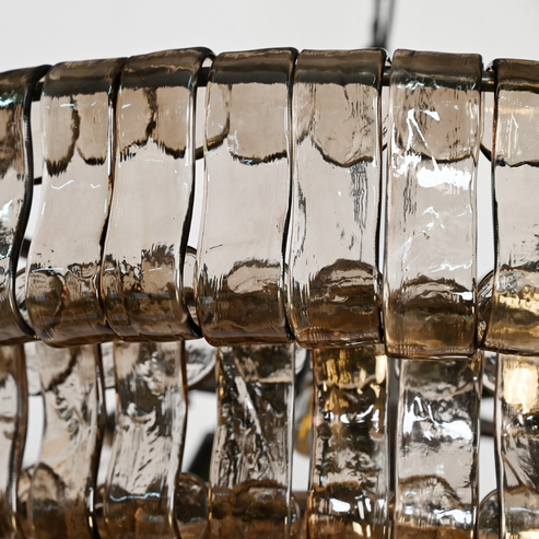 Givrelle round chandelier close-up of the smoke-grey frosted glass texture