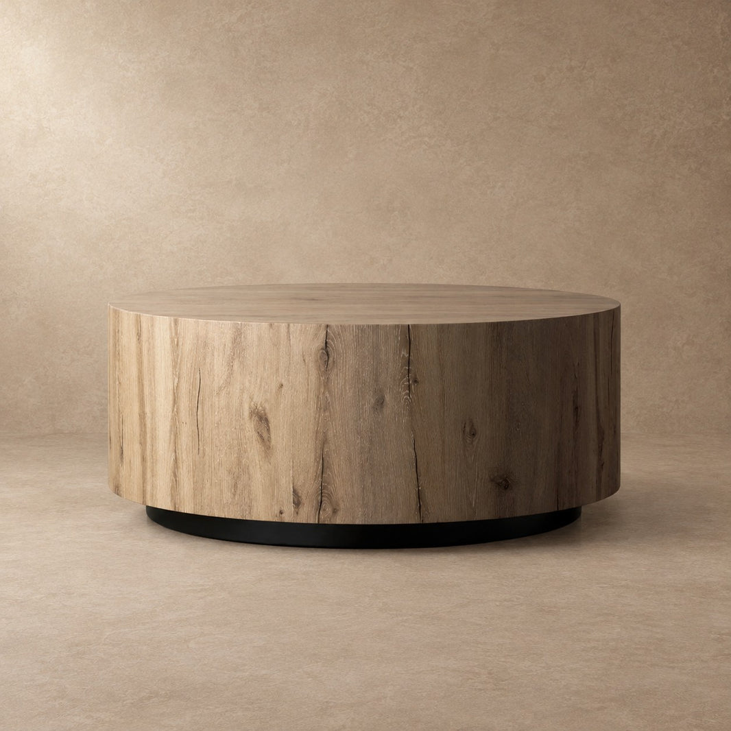 Oak Wood Round Plinth Coffee Table