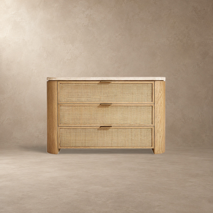 Happyarcadian Travertine Top Oak Bedside Table