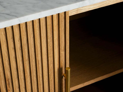 Rural Marble-Top Oak Sideboard Cabinet