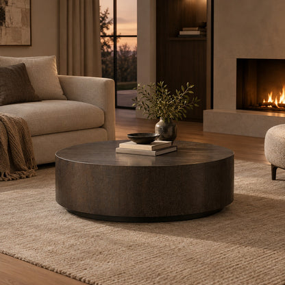 Oak Wood Round Plinth Coffee Table