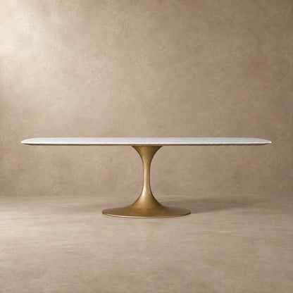 Happyarcadian Steel Base Marble Surface Dining Table