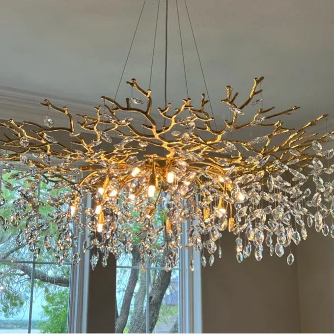 French Branch Crystal Chandelier with Elegant Crystal Leaves