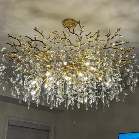 French Branch Crystal Chandelier with Elegant Crystal Leaves