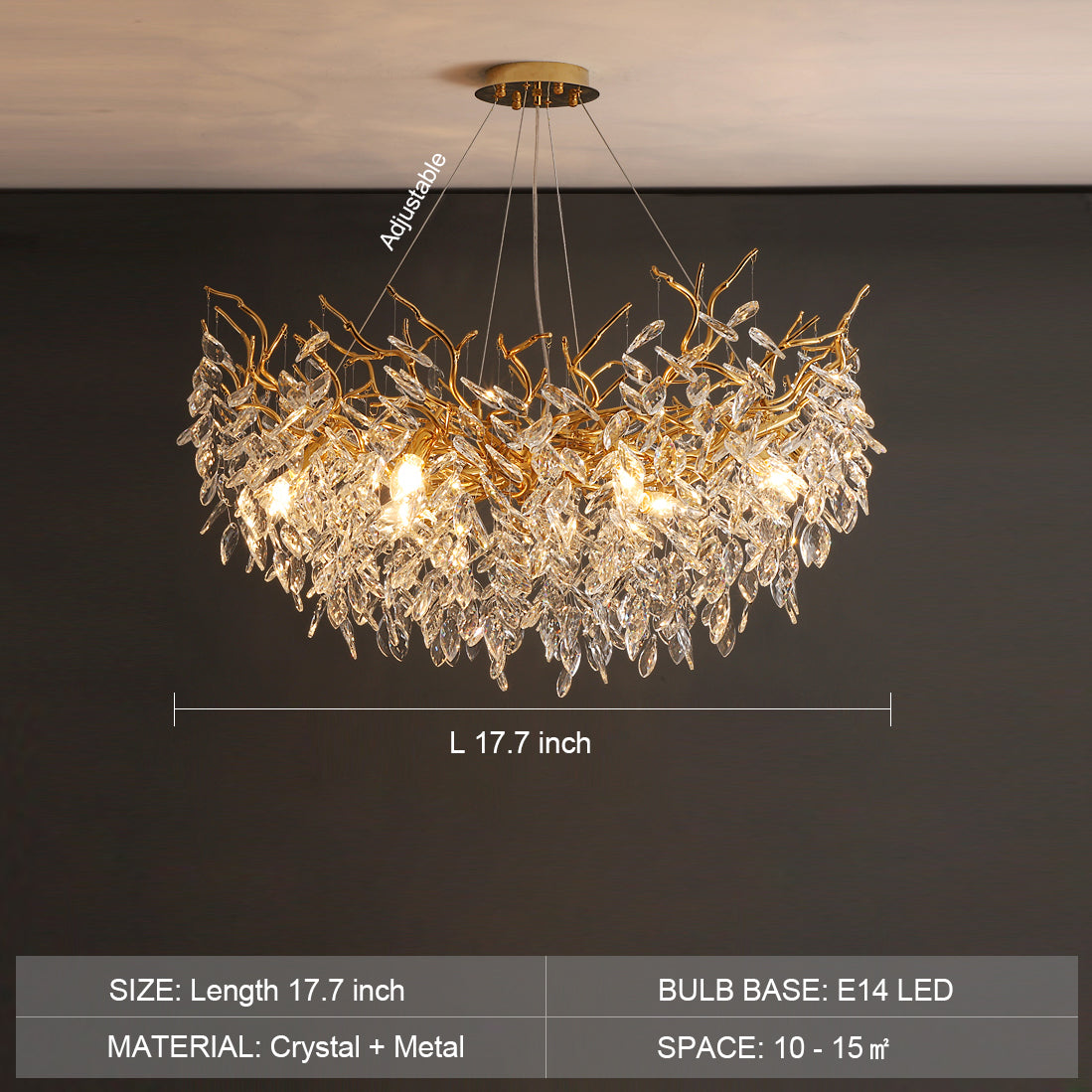 French Branch Crystal Chandelier with Elegant Crystal Leaves