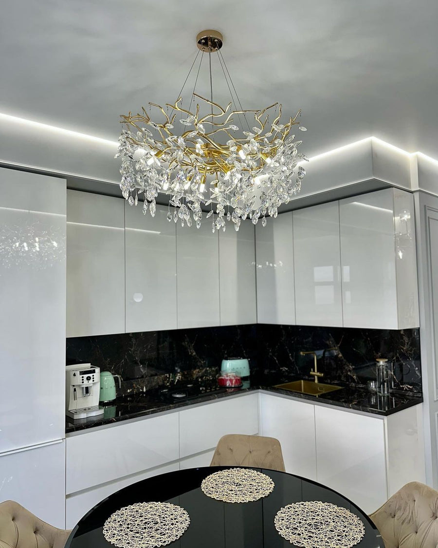 French Branch Crystal Chandelier with Elegant Crystal Leaves