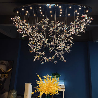 Hotel Entrance Crystal Flower Branch Chandelier Luxury Ceiling Lighting Fixture for Foyer Entryway