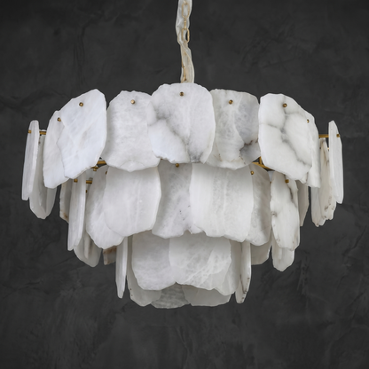 Alabaster Tiered Chandelier in a dining room