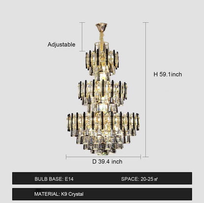 Foyer 3 Layers Extra Large Crystal Chandelier for Living Room Staircase Ceiling Lighting Fixture