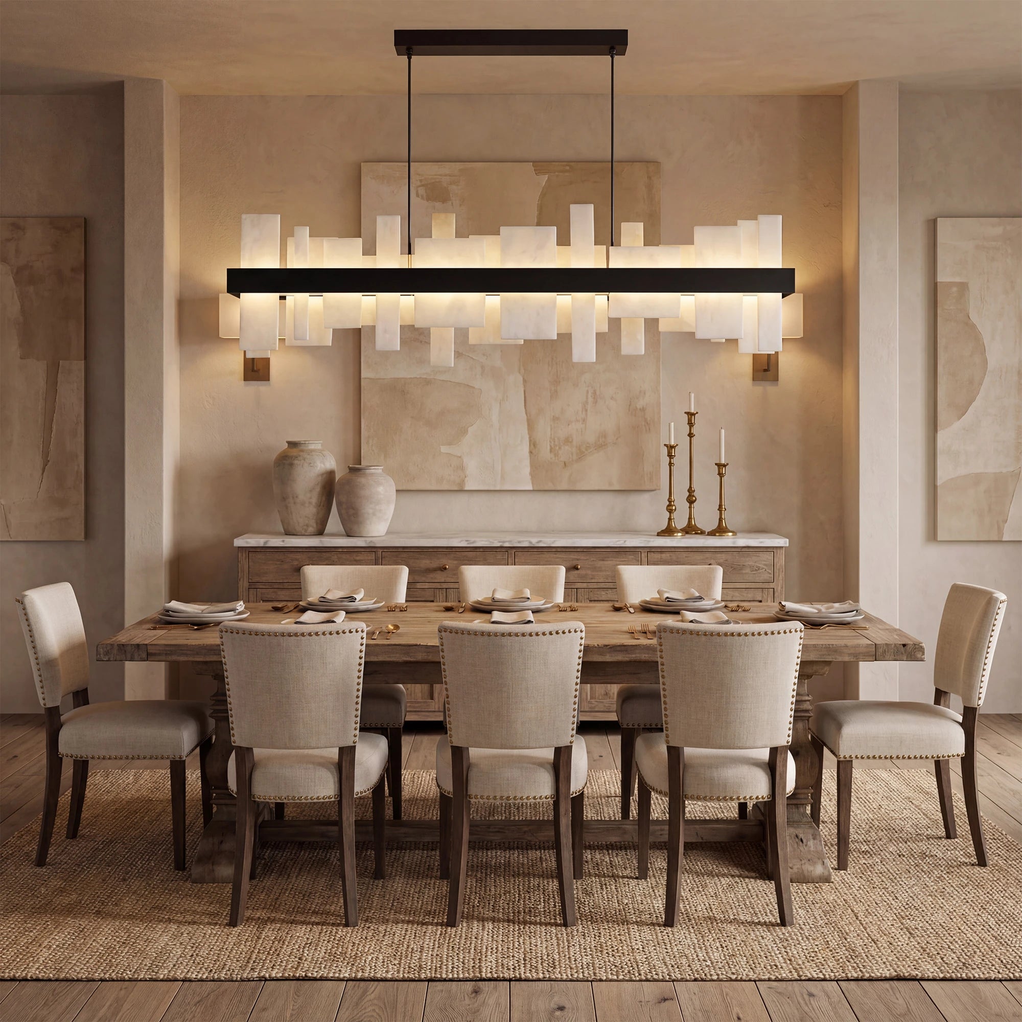 46.8" Adjustable Alabaster Chandelier Over Table for Dining Room