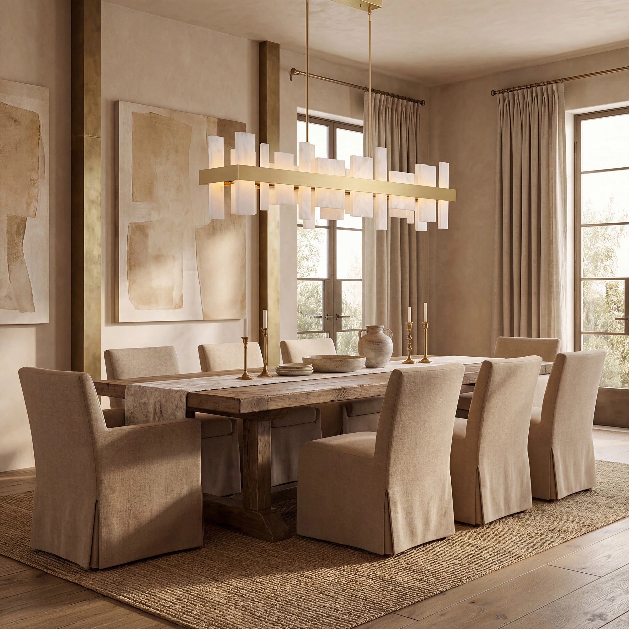 46.8" Adjustable Alabaster Chandelier Over Table for Dining Room