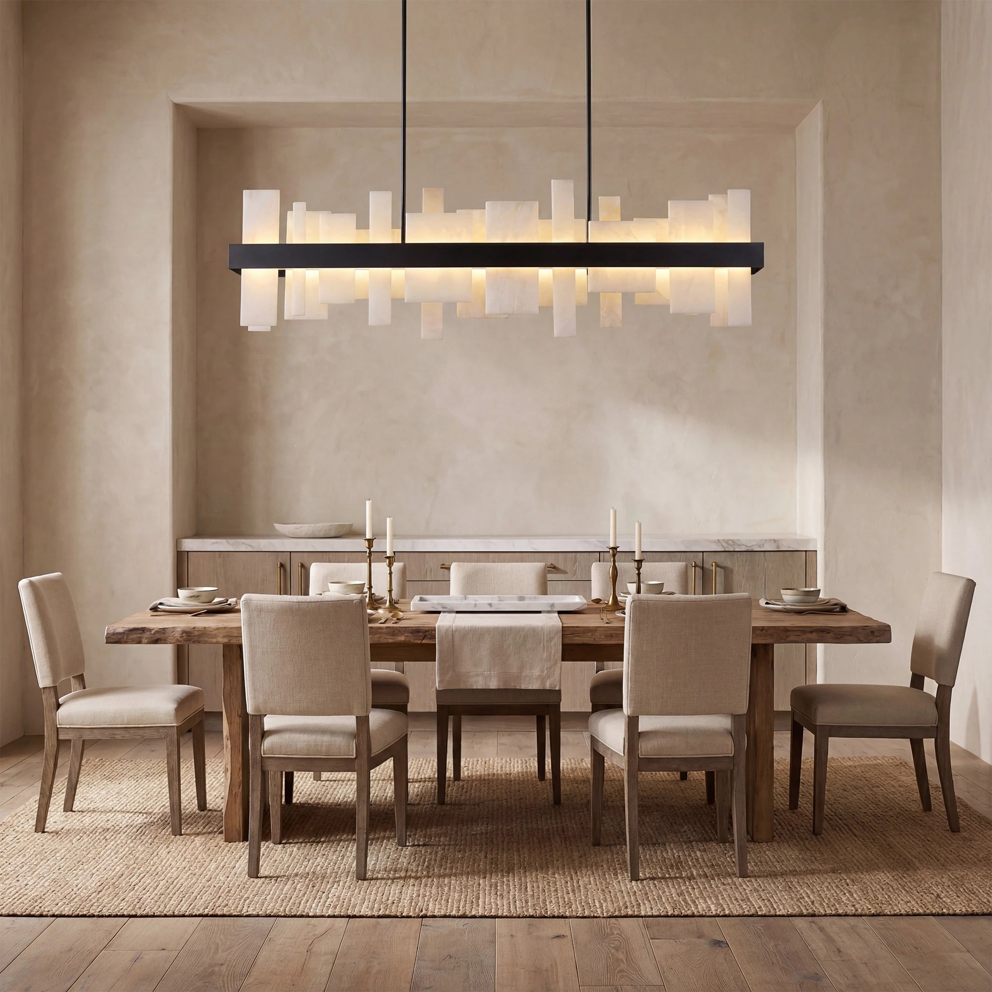 46.8" Adjustable Alabaster Chandelier Over Table for Dining Room