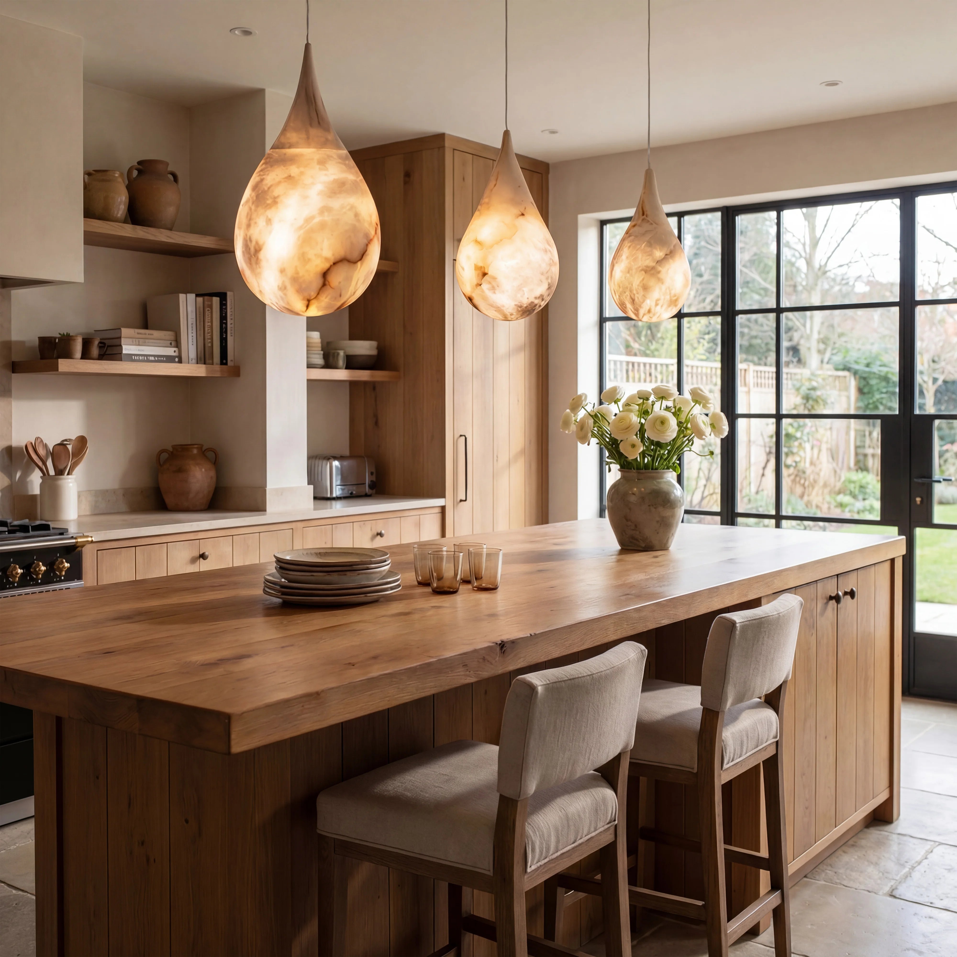 Hailey Alabaster Raindrop Pendant Lighting, Dining Table Pendant