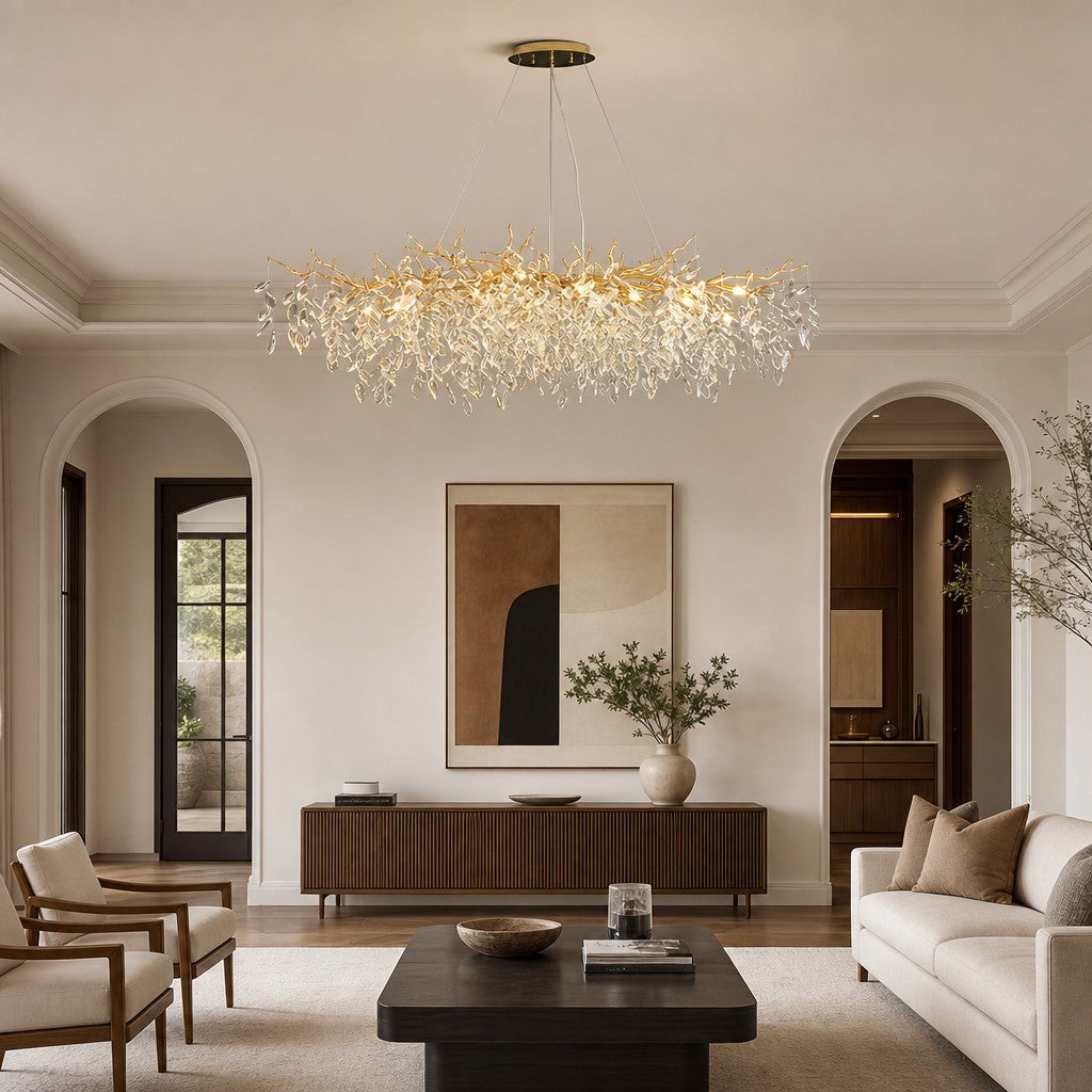 French Branch Crystal Chandelier with Elegant Crystal Leaves